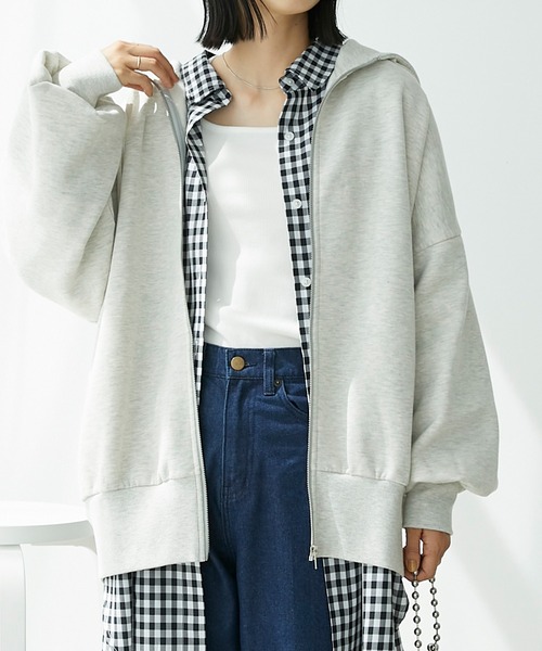 Chaco closet（チャコ クローゼット）の「裏起毛オーバーサイズジップアップフーディー（パーカー・レディース・ネイビー/アイボリー/オートミール/グリーン/ブラック・FREE）」の19枚目の写真