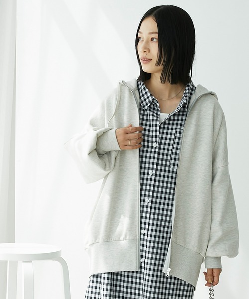 Chaco closet（チャコ クローゼット）の「裏起毛オーバーサイズジップアップフーディー（パーカー・レディース・ネイビー/アイボリー/オートミール/グリーン/ブラック・FREE）」の21枚目の写真