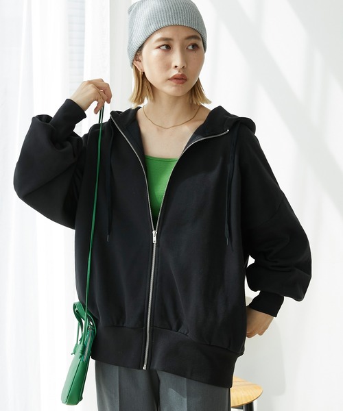 Chaco closet（チャコ クローゼット）の「裏起毛オーバーサイズジップアップフーディー（パーカー・レディース・ネイビー/アイボリー/オートミール/グリーン/ブラック・FREE）」の6枚目の写真