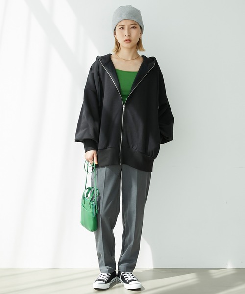 Chaco closet（チャコ クローゼット）の「裏起毛オーバーサイズジップアップフーディー（パーカー・レディース・ネイビー/アイボリー/オートミール/グリーン/ブラック・FREE）」の8枚目の写真