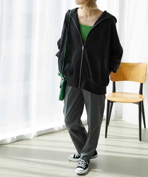 Chaco closet（チャコ クローゼット）の「裏起毛オーバーサイズジップアップフーディー（パーカー・レディース・ネイビー/アイボリー/オートミール/グリーン/ブラック・FREE）」の10枚目の写真