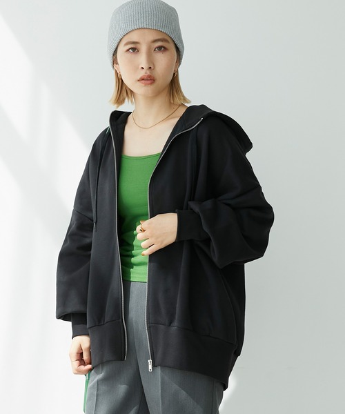 Chaco closet（チャコ クローゼット）の「裏起毛オーバーサイズジップアップフーディー（パーカー・レディース・ネイビー/アイボリー/オートミール/グリーン/ブラック・FREE）」の13枚目の写真