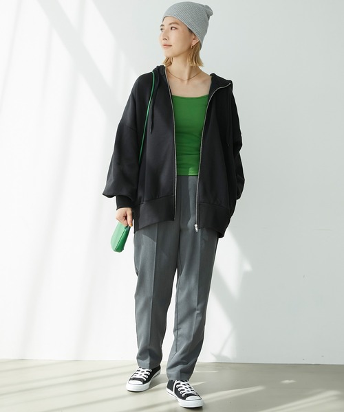 Chaco closet（チャコ クローゼット）の「裏起毛オーバーサイズジップアップフーディー（パーカー・レディース・ネイビー/アイボリー/オートミール/グリーン/ブラック・FREE）」の15枚目の写真