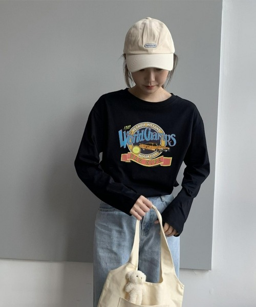 BASQUE magenta（バスクマゼンタ）の「ヴィンテージカーロゴデザインビッグシルエットロンT（Tシャツ/カットソー・レディース・ホワイト/ブラック・FREE）」の12枚目の写真