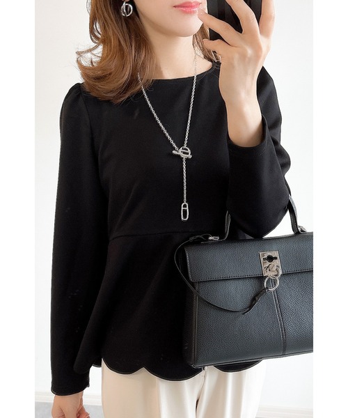 &. NOSTALGIA（アンドドットノスタルジア）の「【ZOZO限定】スカラップペプラムトップス（Tシャツ/カットソー・レディース・ブラック/アイボリー・FREE）」の16枚目の写真