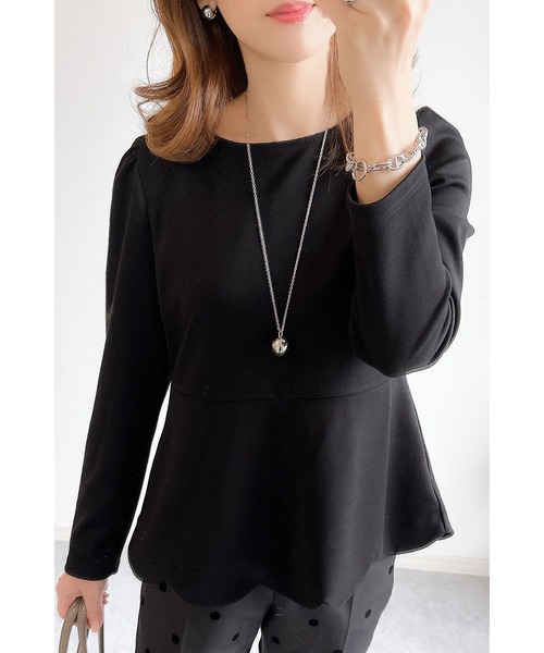 &. NOSTALGIA（アンドドットノスタルジア）の「【ZOZO限定】スカラップペプラムトップス（Tシャツ/カットソー・レディース・ブラック/アイボリー・FREE）」の21枚目の写真