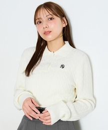 ケーブル長袖ポロニット