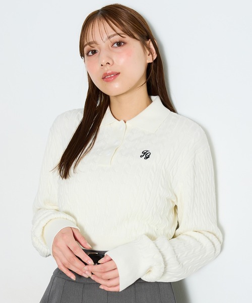 INGNI（イング）の「ケーブル長袖ポロニット（ニット/セーター・レディース・オフホワイト/ブラック/チャコールグレー・M）」の2枚目の写真