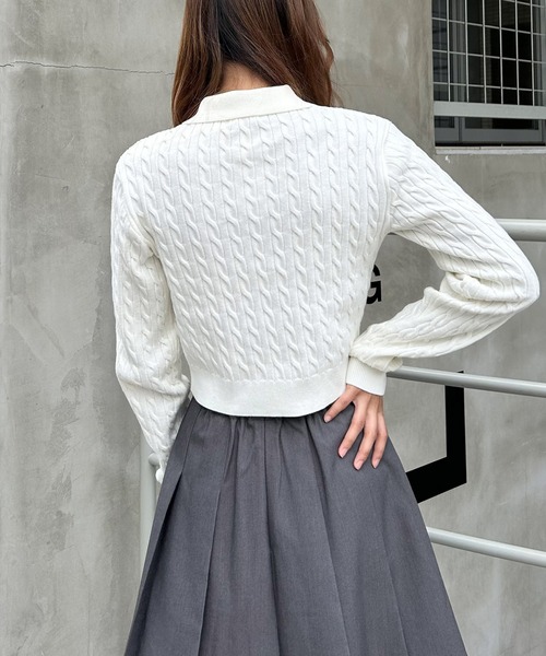 INGNI（イング）の「ケーブル長袖ポロニット（ニット/セーター・レディース・オフホワイト/ブラック/チャコールグレー・M）」の14枚目の写真