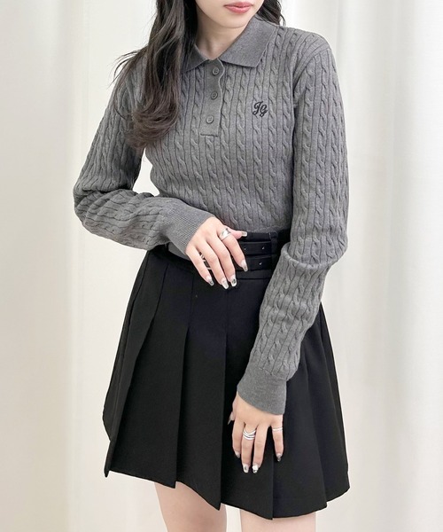 INGNI（イング）の「ケーブル長袖ポロニット（ニット/セーター・レディース・オフホワイト/ブラック/チャコールグレー・M）」の7枚目の写真