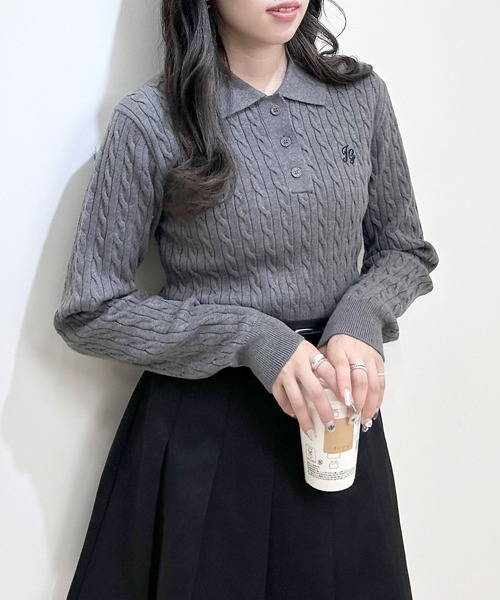 INGNI（イング）の「ケーブル長袖ポロニット（ニット/セーター・レディース・オフホワイト/ブラック/チャコールグレー・M）」の6枚目の写真