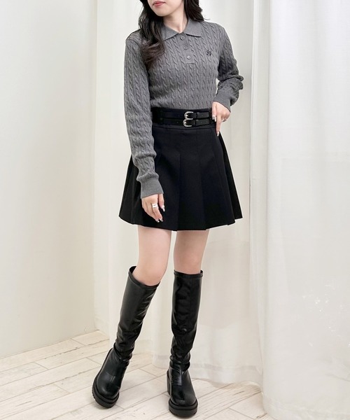 INGNI（イング）の「ケーブル長袖ポロニット（ニット/セーター・レディース・オフホワイト/ブラック/チャコールグレー・M）」の4枚目の写真