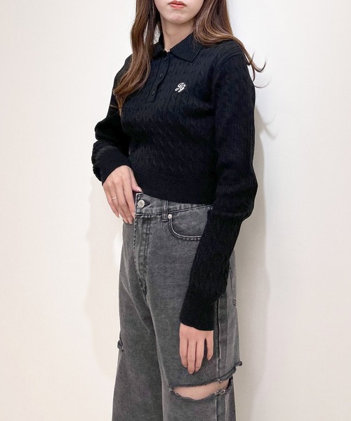 INGNI（イング）の「ケーブル長袖ポロニット（ニット/セーター・レディース・オフホワイト/ブラック/チャコールグレー・M）」の10枚目の写真