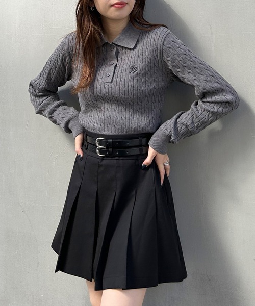 INGNI（イング）の「ケーブル長袖ポロニット（ニット/セーター・レディース・オフホワイト/ブラック/チャコールグレー・M）」の21枚目の写真