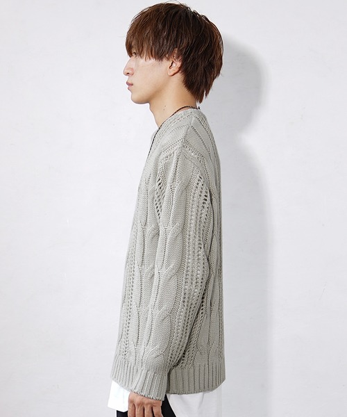 MinoriTY(マイノリティ)の「【MinoriTY】透かし編みケーブルクルーニット セーター メンズ メッシュトップス 春服 冬服(ニット/セーター・メンズ・ブラック/グレイッシュベージュ・M/L)」の7枚目の写真