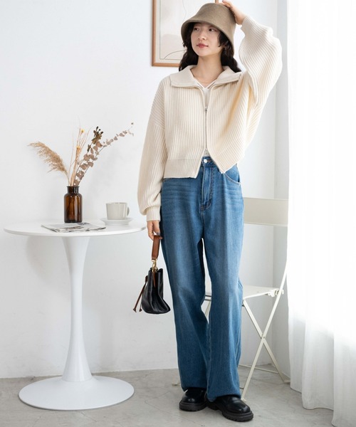 WEGO(ウィゴー)の「WEGO/ダブルジップショートカーデ(カーディガン/ボレロ・レディース・アイボリー/ブラック/ブルー/ベージュ・FREE)」の5枚目の写真