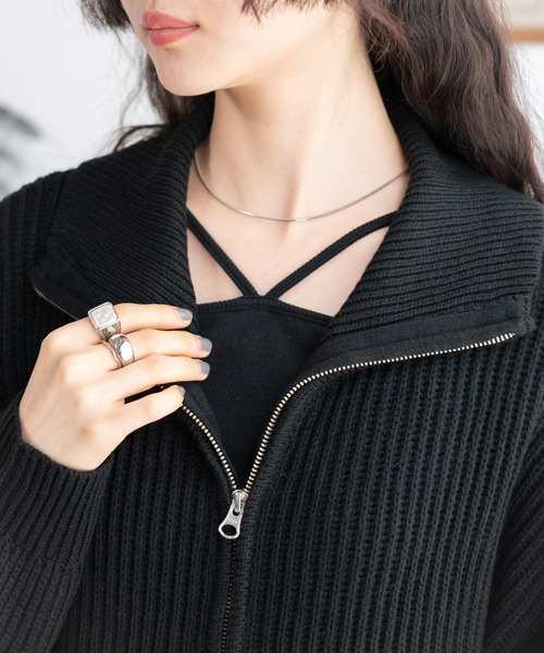 WEGO(ウィゴー)の「WEGO/ダブルジップショートカーデ(カーディガン/ボレロ・レディース・アイボリー/ブラック/ブルー/ベージュ・FREE)」の7枚目の写真