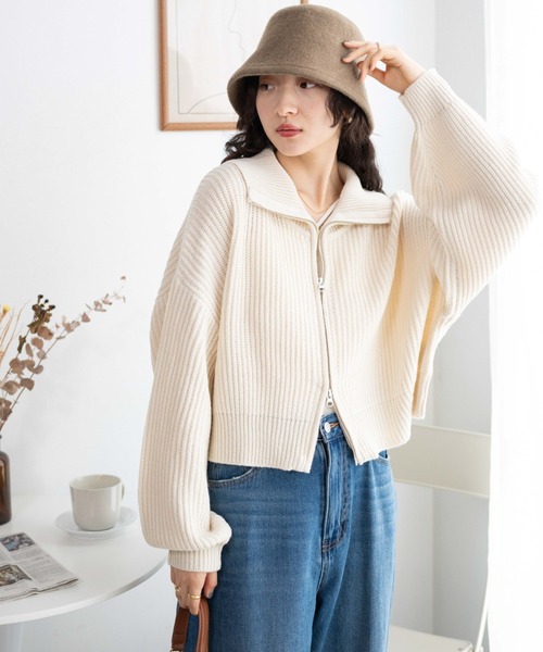 WEGO(ウィゴー)の「WEGO/ダブルジップショートカーデ(カーディガン/ボレロ・レディース・アイボリー/ブラック/ブルー/ベージュ・FREE)」の11枚目の写真