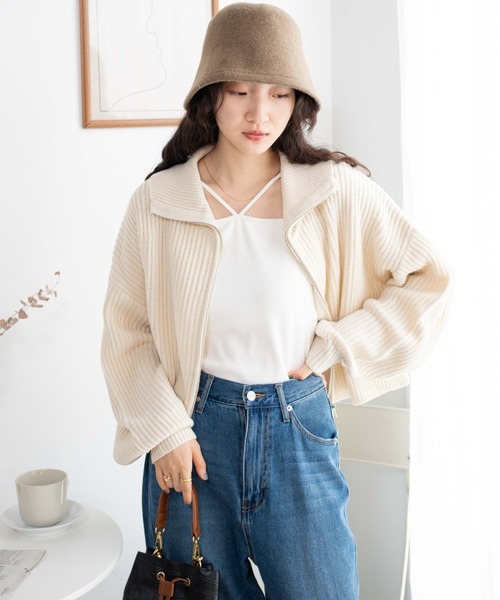 WEGO(ウィゴー)の「WEGO/ダブルジップショートカーデ(カーディガン/ボレロ・レディース・アイボリー/ブラック/ブルー/ベージュ・FREE)」の13枚目の写真