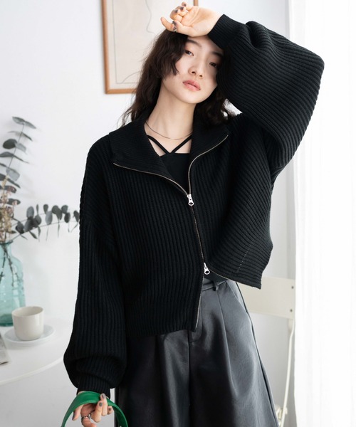 WEGO(ウィゴー)の「WEGO/ダブルジップショートカーデ(カーディガン/ボレロ・レディース・アイボリー/ブラック/ブルー/ベージュ・FREE)」の15枚目の写真