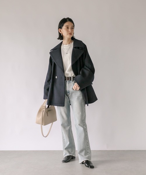 RIVE DROITE（リヴドロワ）の「オーバーハーフコート（ピーコート・レディース・ネイビー/キャメル・FREE）」の4枚目の写真