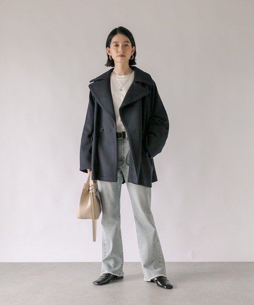 RIVE DROITE（リヴドロワ）の「オーバーハーフコート（ピーコート・レディース・ネイビー/キャメル・FREE）」の3枚目の写真
