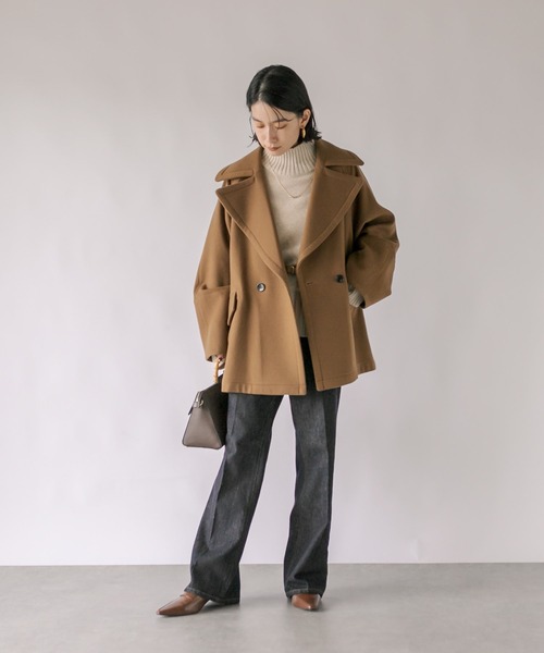 RIVE DROITE（リヴドロワ）の「オーバーハーフコート（ピーコート・レディース・ネイビー/キャメル・FREE）」の12枚目の写真