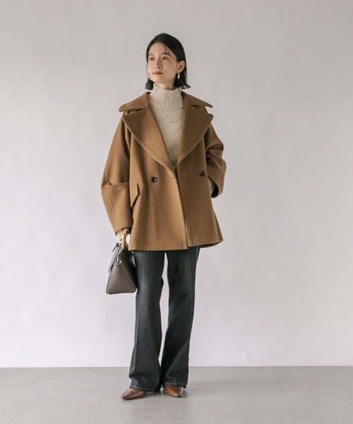 RIVE DROITE（リヴドロワ）の「オーバーハーフコート（ピーコート・レディース・ネイビー/キャメル・FREE）」の13枚目の写真
