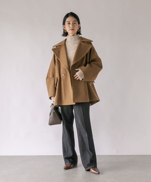 RIVE DROITE（リヴドロワ）の「オーバーハーフコート（ピーコート・レディース・ネイビー/キャメル・FREE）」の14枚目の写真