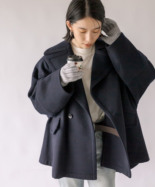 RIVE DROITE（リヴドロワ）の「オーバーハーフコート（ピーコート・レディース・ネイビー/キャメル・FREE）」の22枚目の写真