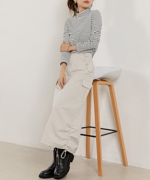 DAY CLOSET(デイ クローゼット)の「【大きいサイズ有/2wayドローコード調節可】ネオミリタリーAラインロングカーゴスカート レディース(スカート・レディース・グレー/オフホワイト/ブラック/カーキ・2XL/M/S/XL/L)」の11枚目の写真