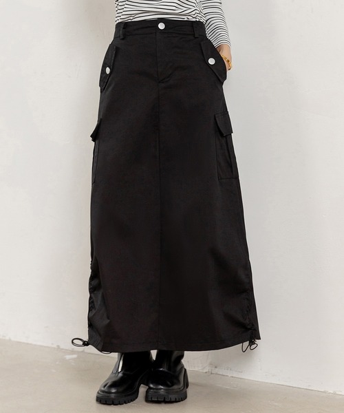 DAY CLOSET(デイ クローゼット)の「【大きいサイズ有/2wayドローコード調節可】ネオミリタリーAラインロングカーゴスカート レディース(スカート・レディース・グレー/オフホワイト/ブラック/カーキ・2XL/M/S/XL/L)」の13枚目の写真