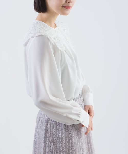 PICCIN（ピッチン）の「レース襟付きジョーゼットブラウス（シャツ/ブラウス・レディース・オフホワイト・M）」の3枚目の写真