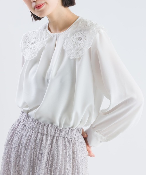 PICCIN（ピッチン）の「レース襟付きジョーゼットブラウス（シャツ/ブラウス・レディース・オフホワイト・M）」の4枚目の写真