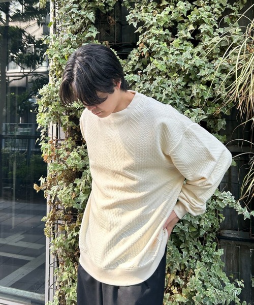 B.R.U(ブル)の「ニット風プルオーバースウェット / ニュアンス / トレーナー(スウェット・メンズ・アイボリー/グレー/ブラック/ダークグリーン・L)」の5枚目の写真
