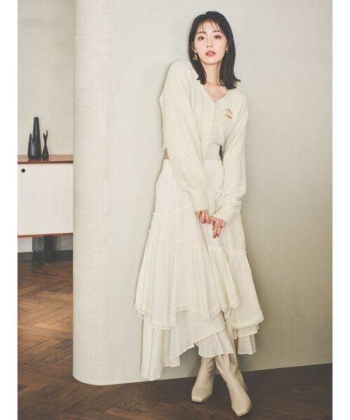 dazzlin（ダズリン）の「【セット着用可能】ミニシャギーラメニットカーデトップス（カーディガン/ボレロ・レディース・ピンク/グレー/ベージュ/グリーン・FREE）」の7枚目の写真