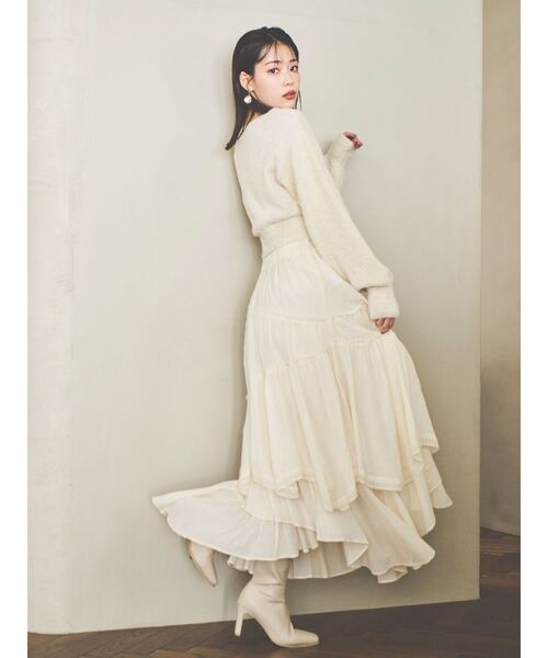 dazzlin（ダズリン）の「【セット着用可能】ミニシャギーラメニットカーデトップス（カーディガン/ボレロ・レディース・ピンク/グレー/ベージュ/グリーン・FREE）」の8枚目の写真