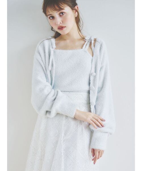 dazzlin（ダズリン）の「【セット着用可能】ミニシャギーラメニットカーデトップス（カーディガン/ボレロ・レディース・ピンク/グレー/ベージュ/グリーン・FREE）」の9枚目の写真