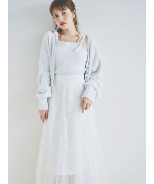 dazzlin（ダズリン）の「【セット着用可能】ミニシャギーラメニットカーデトップス（カーディガン/ボレロ・レディース・ピンク/グレー/ベージュ/グリーン・FREE）」の10枚目の写真