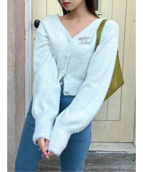 dazzlin（ダズリン）の「【セット着用可能】ミニシャギーラメニットカーデトップス（カーディガン/ボレロ・レディース・ピンク/グレー/ベージュ/グリーン・FREE）」の12枚目の写真