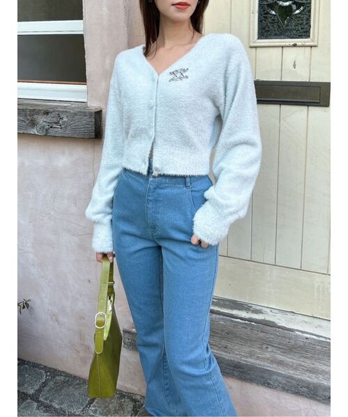 dazzlin（ダズリン）の「【セット着用可能】ミニシャギーラメニットカーデトップス（カーディガン/ボレロ・レディース・ピンク/グレー/ベージュ/グリーン・FREE）」の13枚目の写真