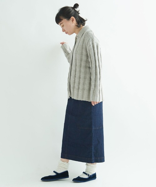 yuni（ユニ　）の「●スラブコットンジャカード　襟ニットカーディガン　1701KN006241（カーディガン/ボレロ・レディース・グレー/ブラック/アイボリー・FREE）」の14枚目の写真