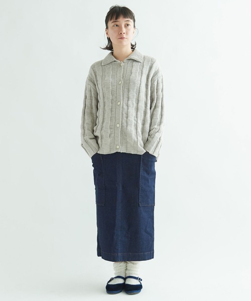 yuni（ユニ　）の「●スラブコットンジャカード　襟ニットカーディガン　1701KN006241（カーディガン/ボレロ・レディース・グレー/ブラック/アイボリー・FREE）」の15枚目の写真