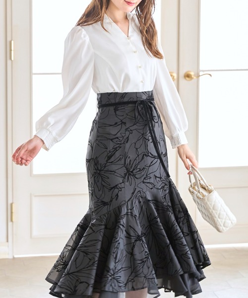 tocco closet(トッコ クローゼット)の「パール釦スタンドスキッパーブラウス(シャツ/ブラウス・レディース・ブラック/オフホワイト・M)」の9枚目の写真