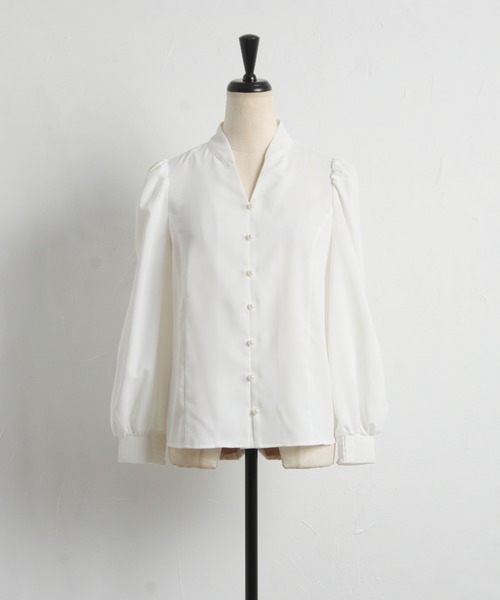 tocco closet(トッコ クローゼット)の「パール釦スタンドスキッパーブラウス(シャツ/ブラウス・レディース・ブラック/オフホワイト・M)」の21枚目の写真