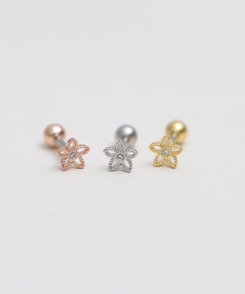 Nissy SoireeO フラワーピアス ステンレス ステンレス 薔薇ピアス ローズピアス スタッドピアス シルバー