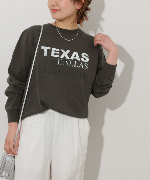JOURNAL STANDARD relume（ジャーナルスタンダード　レリューム）の「TEXASロゴロングTシャツ（Tシャツ/カットソー・レディース・ホワイト/ブラック系その他/ベージュ・FREE）」の3枚目の写真