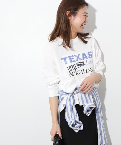 JOURNAL STANDARD relume（ジャーナルスタンダード　レリューム）の「TEXASロゴロングTシャツ（Tシャツ/カットソー・レディース・ホワイト/ブラック系その他/ベージュ・FREE）」の2枚目の写真