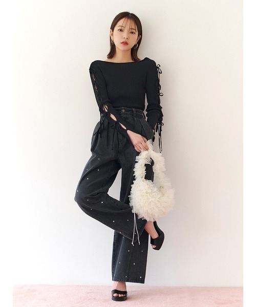 SNIDEL ラインストーンデニムパンツ SNIDEL（スナイデル）の「ラインストーンデニムパンツ（デニム