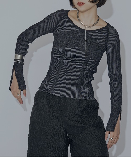 Ezick（エジック）の「Mode switch 袖スリットリブニット（ニット/セーター・レディース・ブラック/サックスブルー/ホワイト/ライトブルー・FREE）」の3枚目の写真